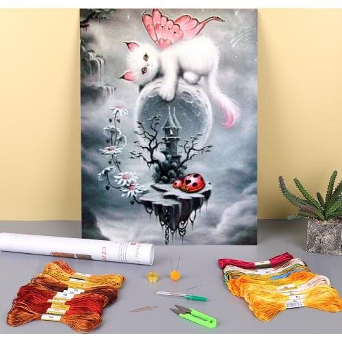 Cat Animals Printed 11CT Cross Stitch DIY Embroidery Patterns DMC Threads Painting Hobby Handmade Sewing Promotions Mulina