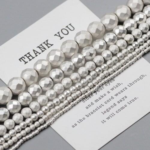 WLYeeS Dull Polish Matte Faceted Natural Stone Silvers Hematite Round Loose Beads For Jewelry Making DIY Bracelet 2 3 4 6 8 10mm