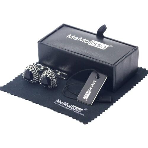 MeMolissa Display Box Luxury Crystal Cufflinks Black Crystal Cufflinks Triangle Design Cufflinks Free Tag & Wipe Cloth