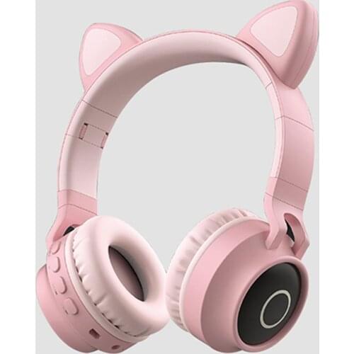 Cute Cat Bluetooth 5.0 Headset Wireless Hifi Music Stereo Bass Headphones LED Light Mobile Phones Girl Daughter Headset For PC