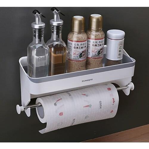 Multifunctional Kitchen Shelves Punch-Free Household Spices Storage Rack Roll Paper Wipes Cling Film Kitchen Storage Accessories