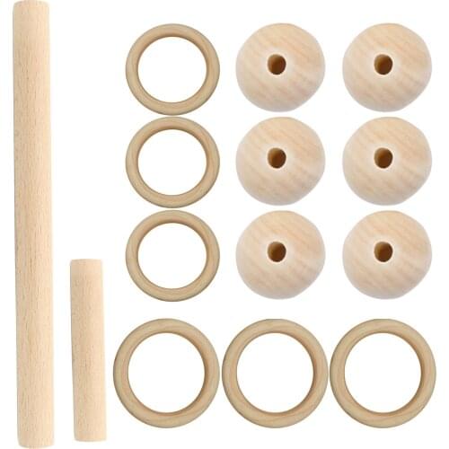 DIY Macrame Supplies Kit 6pcs Wood Ring + 50pcs Beads + 4pcs Wooden Stick for DIY Plant Hangers Knitting Crafts