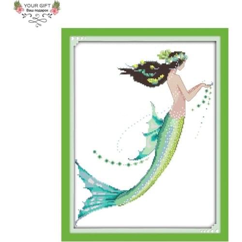 Joy Sunday R849 Free Shipping 14CT 11CT Counted and Stamped Home Decoration The Azure Mermaid Embroidery Cross Stitch kits