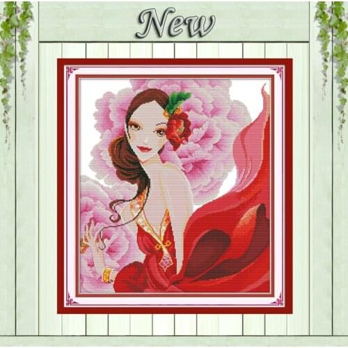 Dancing youth beauty girl flowers Decor 11CT counted printed on canvas DMC Cross Stitch kits 14CT needlework Set DIY embroidery