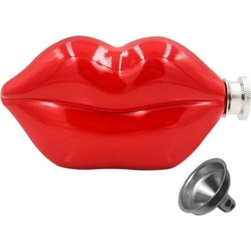 Set of 5oz (150ml) Red Lip Hip Flask With Funnel Stainless Steel Wine Bottle Funny Women Birthday Gift Drinking Bottle