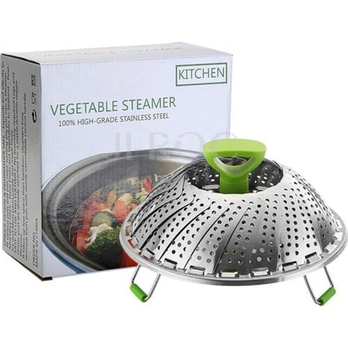 Stainless Steel Telescopic Folding Steamer Steaming Tray Cage Drawer Pulling Handle Folding Steamer Insert Fits Various Size Pot