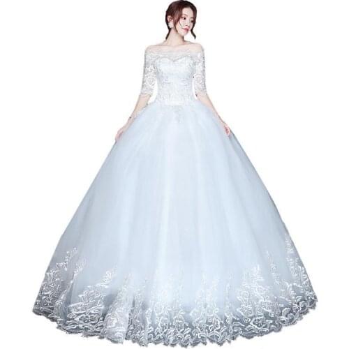 2021 New Wholesale Wedding Dress Half Sleeve Off Shoulder Wedding Gown Cheap Ball Gown Bridal Dress Made China Vestido De Noiva