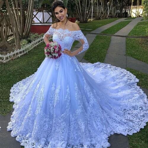 Robe De soirée Mariage White Boat Neck Off Shoulder Long Sleeves Princess Ball Gown Elegant Wedding Dresses Plus Size Novias