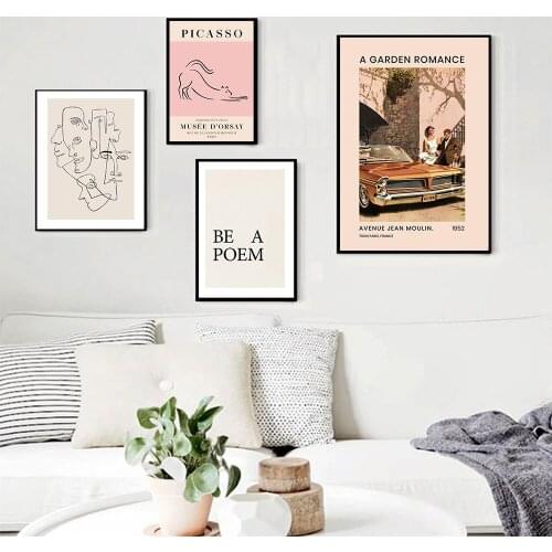 Picasso Feline Poster Abstract Canvas Painting Nordic Face Line Art Print Modern Gallery Wall Picture For Living Room Home Decor