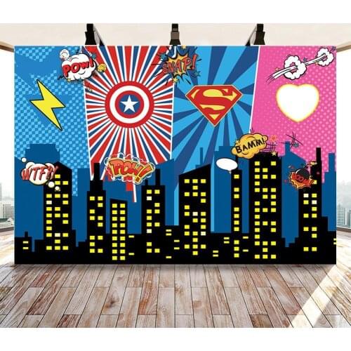 Super Heros Backdrop Cartoon Captain Shield The Flash Logo Boy Birthday Party Cake Table Decor Background Party Banner Poster