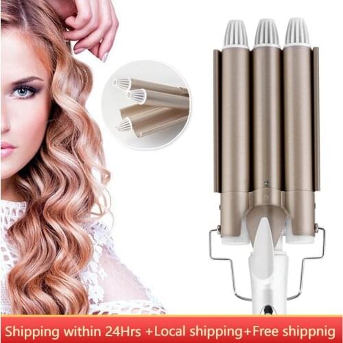 Professional Triple Barrels Hair Crimper Tong 22MM One Step Curling Iron Ceramic Plates Hair Waver Wand Rolls Magic Styler Tools