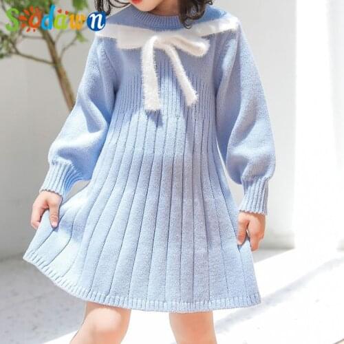 Sodawn 2021 Girl Clothes Autumn Knitted Sweater Dress Kids Clothes Girls Children Dresses For 2-6 Years