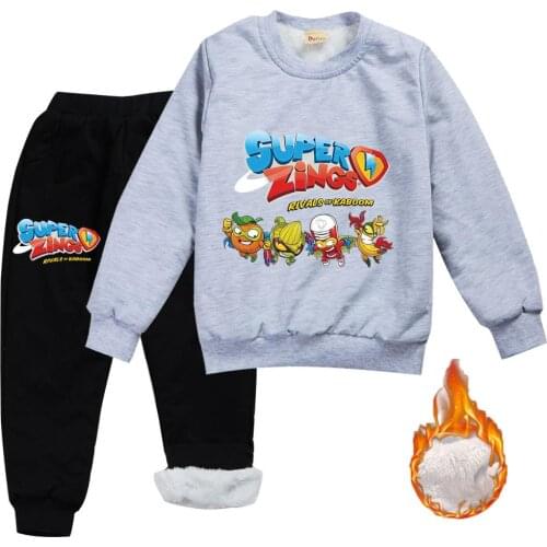 Super Zings Boy Girl Warm Tracksuit Winter Cartoon Hoodie Leisure Children Superzings Clothes Set Kids Outfits Sweatshirts Pants