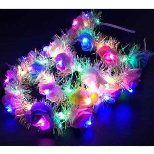 Glow wreath flower headband adults light up LED headbands Christmas Halloween party luminous flashing hairband Christmas decorat