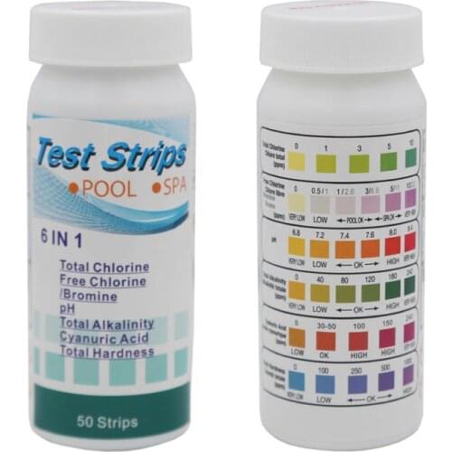6 in 1 Swimming Pool Spa Water Test Strips 50pcs/bottle Acid Water Hardness Alkalinity PH Cyanuric Bromine test Tools#2