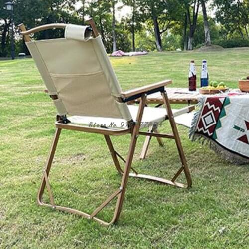 Outdoor Folding Chair Camping Portable Kermit Chair Aluminum Wood Grain Lightweight Director Chair Fishing Stool