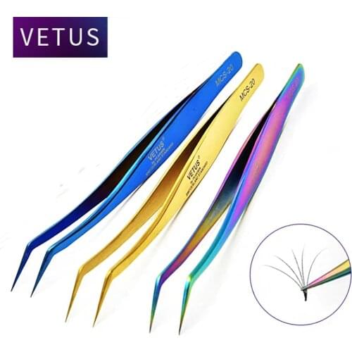 Vetus Eyelash Extension Tweezers Anti-magnetic Volume Lash Tweezers Gold Eyebrow Pincet