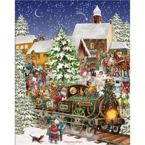 Counted Cross Stitch Kits Needlework Embroidery - Crafts 14 ct Aida DMC Color DIY Arts Handmade Home Decor - Christmas Train