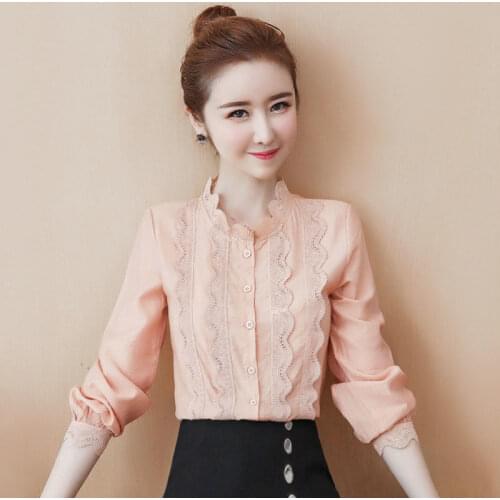Temperament chiffon shirt womens spring and autumn 2021 new fashion thin section long-sleeved lace blouse foreign style shirt
