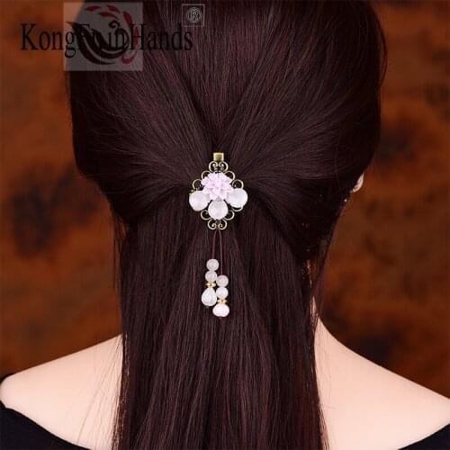 Women Hairpin Ethnic Style Jewelry Flower Shape Blue Pink Color Classical Elegant For Female Gift Hair Clips Hair Accessories