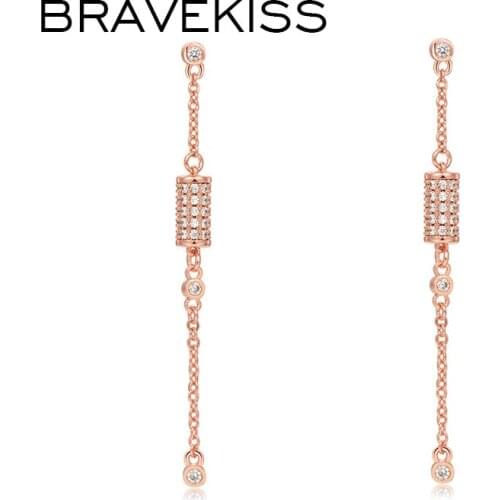 BRAVEKISS Korean Long Tassel Dangle Earrings for Women Rose Gold Drop Earring Geometric Fashion Jewelry Accessories BUE0533