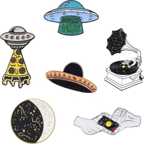 Starry Sky Enamel Pin Space Badge Night Moon phase Mercury Planet Constellation Astronaut Vast Universe Jewelry Lapel Pin Brooch