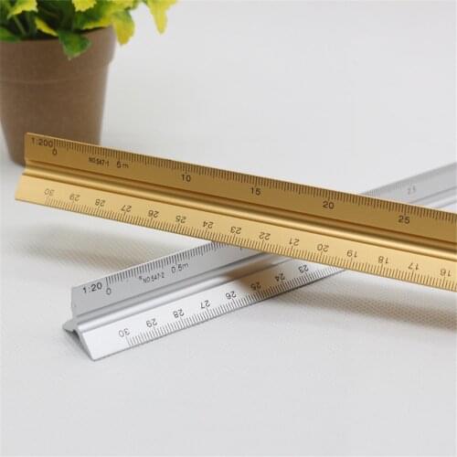 1 pcs 30cm 12'' Solid Aluminum Triangular Triangle Metric Scale Measure Ruler 1:20-1:125 Drawing Tool School Office Supplies