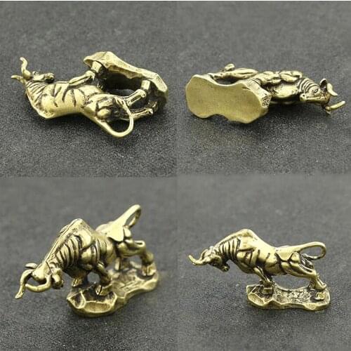 1PC Copper Animal Home Decor Brass Wall Street Bull Figurines Sculpture Car Cow Statue Desk Decor