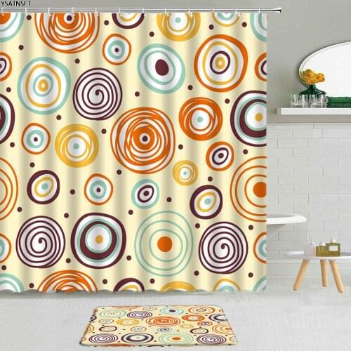 2Pcs Creative Colorful Geometric Shower Curtain 3D Circle Pattern Luxury Stripes Bathroom Non-Slip Bath Mat Cloth Curtains Set