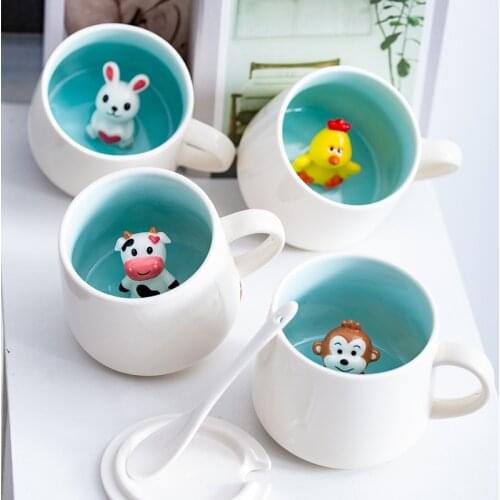 400ML Ceramic Mug Creative 3D Three-dimensional Cute Animal Milk Coffee Breakfast Tea Cup Cartoon Single Office Supplies Gift