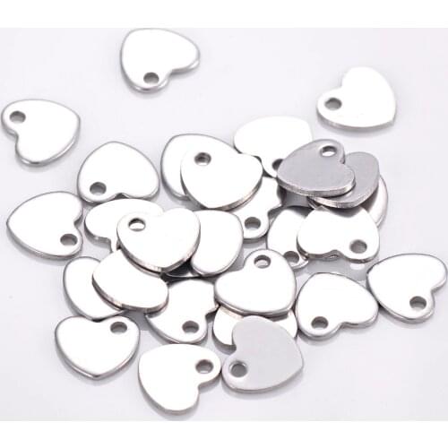 50pcs Stainless Steel Small Logo Heart Charm Jewelry Tags Makings Necklace Jewelry DIY Findings Tag for Logos Not Turn Off Color