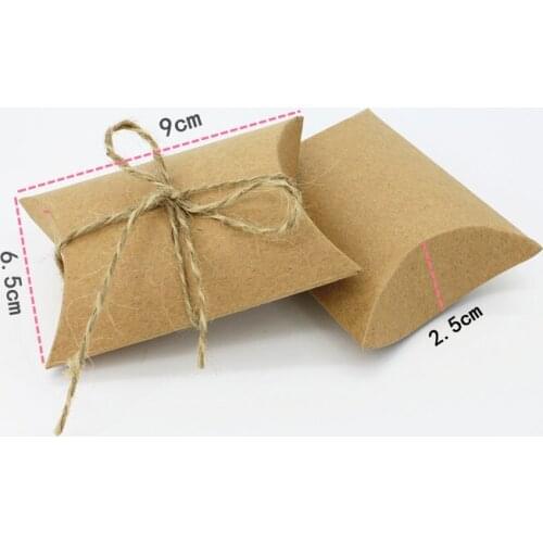 50pcs New Style Kraft Pillow Shape Wedding Favors and Gifts Boxes Candy Box With hemp Party Decoration