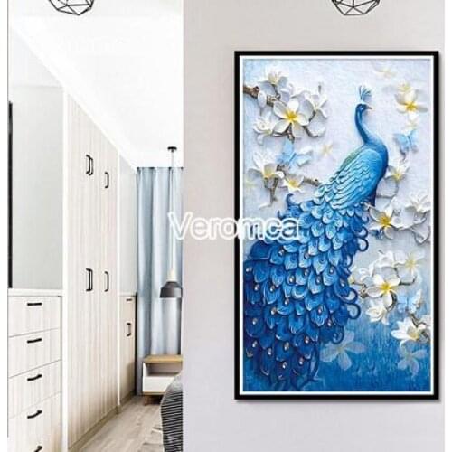 Full Drill Diamond Painting Blue Peacock 5D Diy Living Room Porch Animal Dotz Diamond Embroidery Cross Stitch Kit Modern Simple