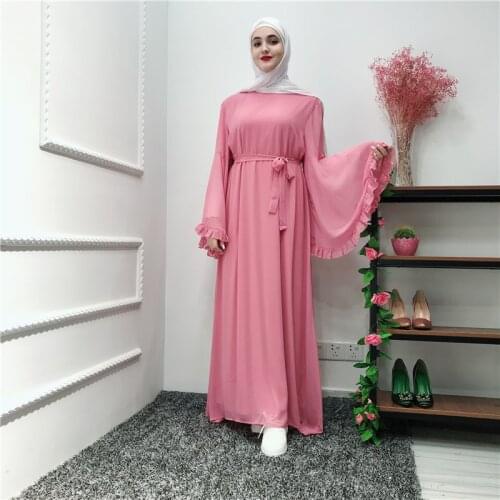 American Clothing Caftan Corset Dress Hijab abayas for women Has a belt Muslim Fashion Abaya Dubai Flared sleeves
