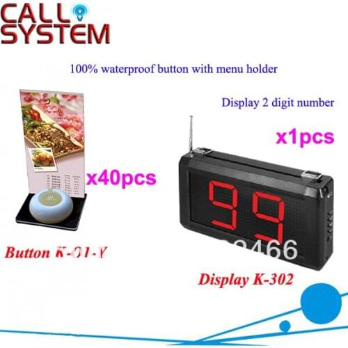 Wireless Service System K-302+O1-Y+H for restaurant with 1-key button with menu holder and 2-digit display DHL free Shipping
