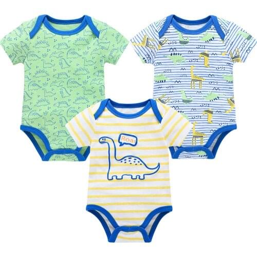 Kavkas 3 pcs/lot Newborn Body Bebe Bodysuit Unisex 100% Cotton Short Sleeve Summer Cartoon Clothes 0-3 months Overalls