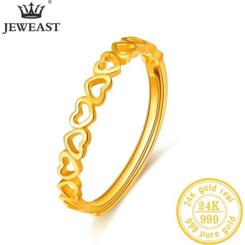BTSS 24K Pure Gold Ring Real AU 999 Solid Gold Rings Shiny Heart Beautiful Upscale Trendy Classic Jewelry Hot Sell New 2020