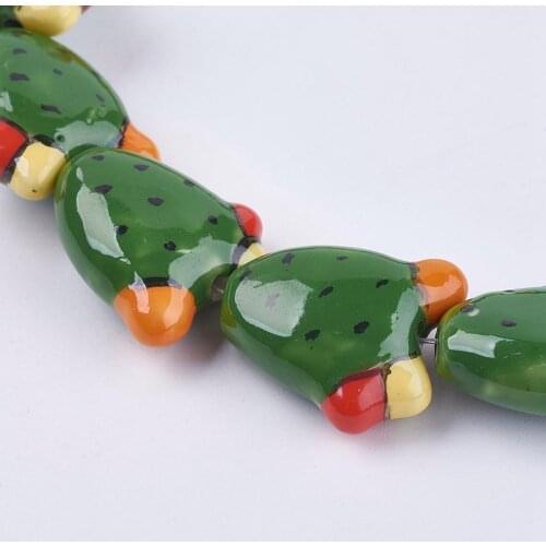 Pandahall 10pcs 21x19x9mm Cactus Beads Handmade Porcelain Beads Ceramic Loose Beads for DIY Jewelry Making Crafts Mixed Color
