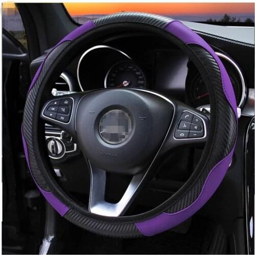 Car Steering Wheel Cover Anti Slip Protector Carbon Fiber Leather Sports Car Steering Wheel Covers Interior Wrap Cover 38CM