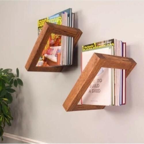 Wooden Decorative Design Square Wall Shelf Bookshelf Hidden Mounted Shelf Handmade Shelves Wood Home Decor Organizer Rack Stand