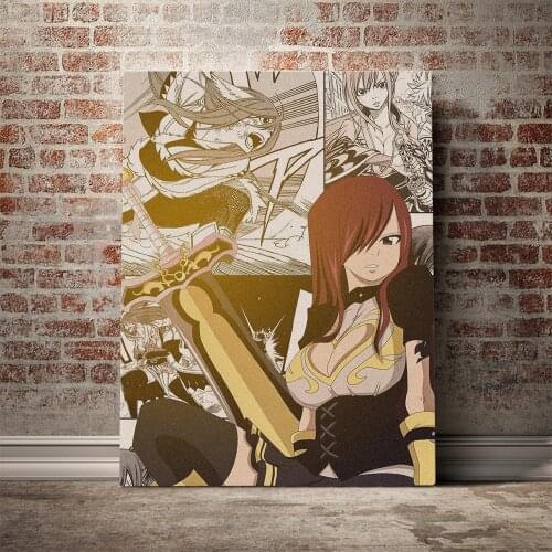 Erza Scarlet Fairy Tail Anime Decoration Prints Home Decor Canvas Dorm Living Room Bedroom Manga Painting Wall Art Poster
