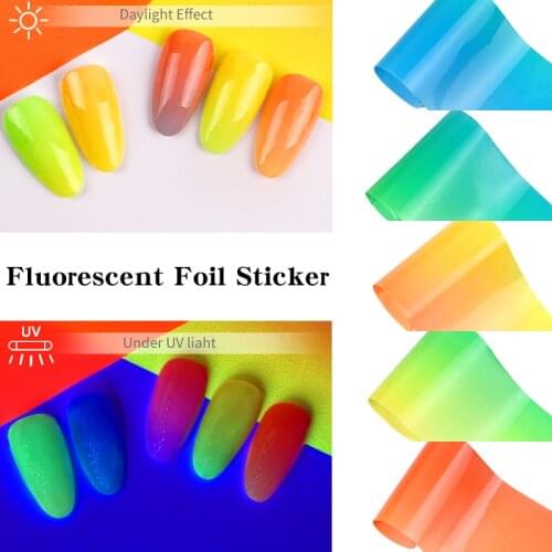 1box Fluorescence 3D Nail Foil Stickers Transfer Acrylic Design Summer Nail Art Stickers Manicures Decoration