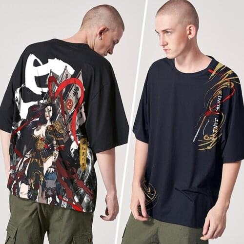 Harajuku T-Shirt Unisex Hip Hop MenS Tshirt Japanese Anime Printed Short Sleeve T Shirt Tops Tees Samurai Streetwear FF2690