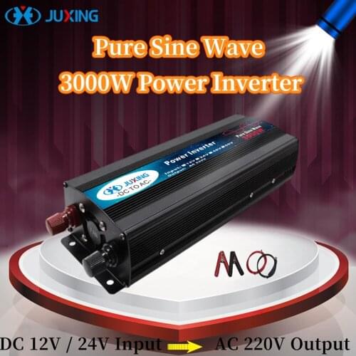 JUXING 3000W / 2000W Power Inverter DC12V/24V to AC 220V Pure Sine Wave Converter with Universal Socket and Digtal Display