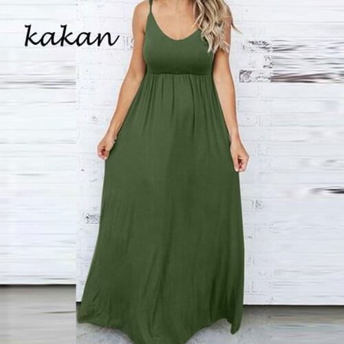 Kakan 2019 summer new womens dress elastic waist solid color strapless backless dress urban casual loose dress