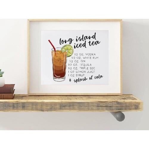 Long island iced Tea Canvas Art Print and Poster , Cocktail Drink Recipe Art Painting ice tea Picture Bar Wall Art Decor