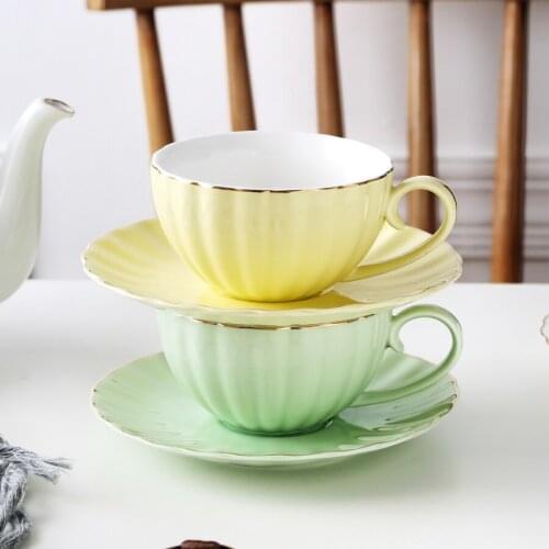 Ceramic Coffee Cup Saucers With Spoon Bone China Tea Cup Set Decoration With Liquid Gold Coffee Cup And Saucer