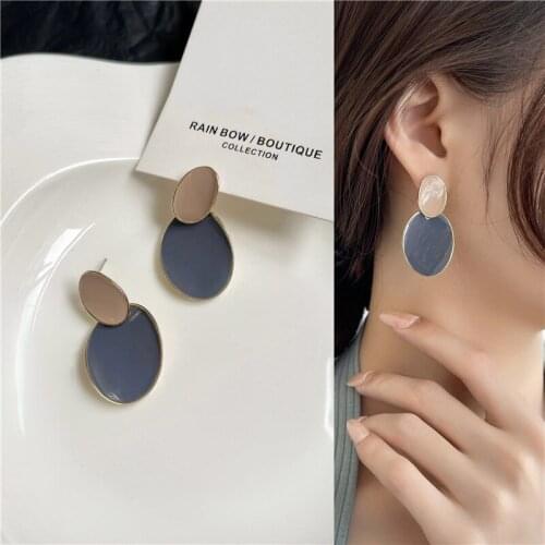 Korean Style Contrast Color Small Bule Enamel Drop Earrings Female Trendy Niche Irregular Geometric Round Oval Shaped Earrings