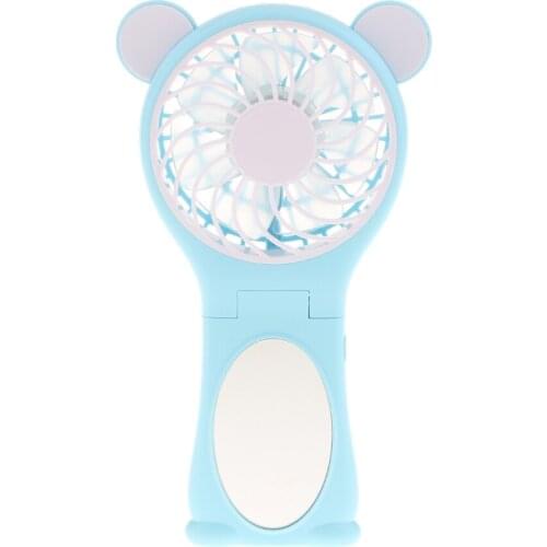 Mini Portable Handheld Folding Fan USB Cooling with Mini Mirror for Outdoor