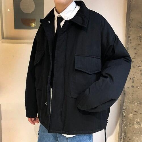INXYZ 2021 Autumn Winter Fashion Jacket Mens Clothing Solid Color Big Pocket Warm Parka Coat Korean Trend Casual Style Unisex
